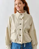 MAJ3306 BALLON SLEEVE TWILL JACKET DRAWSTING WAIST