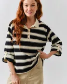 MAT3314 STRIPE POLO T SHIRT W/SLEEVE ADJUSTABLE TAB
