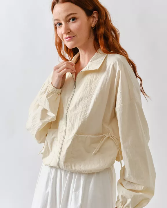 AJJ5030 Windbreaker Shirring Ribbon Detail Bomber Jacket