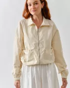 AJJ5030 Windbreaker Shirring Ribbon Detail Bomber Jacket