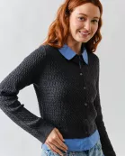 AJT5017 Cable Knit Mixed Media Cardigan