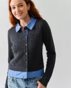 AJT5017 Cable Knit Mixed Media Cardigan