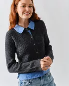 AJT5017 Cable Knit Mixed Media Cardigan