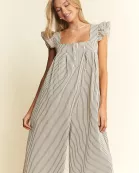 PLUS SIZE STRIPE SLEEVELESS RUFFLE JUMPSUIT