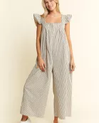 PLUS SIZE STRIPE SLEEVELESS RUFFLE JUMPSUIT