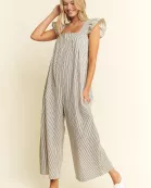 PLUS SIZE STRIPE SLEEVELESS RUFFLE JUMPSUIT