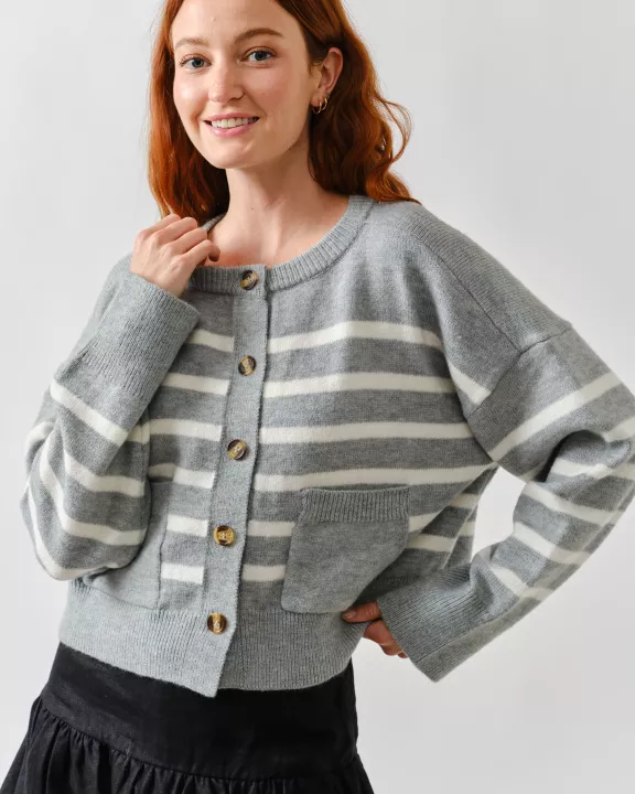 AJT5005 STRIPED CREW NECK BUTTONDOWN CARDIGAN