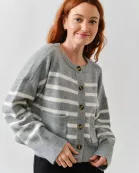 AJT5005 STRIPED CREW NECK BUTTONDOWN CARDIGAN