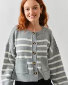 AJT5005 STRIPED CREW NECK BUTTONDOWN CARDIGAN