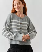 AJT5005 STRIPED CREW NECK BUTTONDOWN CARDIGAN