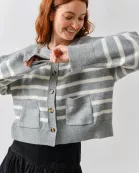 AJT5005 STRIPED CREW NECK BUTTONDOWN CARDIGAN