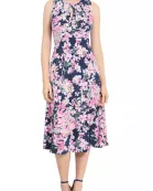 London Times Printed Sleeveless Versatile Empire A-line Keyhole Neckline Midi Dress