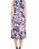 London Times Printed Sleeveless Versatile Empire A-line Keyhole Neckline Midi Dress