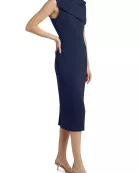 Badgley Mischka Asymmetric Neckline Cape Sleeve Back Zip Closure Midi Dress