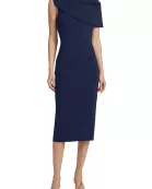 Badgley Mischka Asymmetric Neckline Cape Sleeve Back Zip Closure Midi Dress