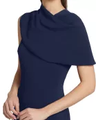 Badgley Mischka Asymmetric Neckline Cape Sleeve Back Zip Closure Midi Dress