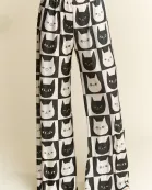 PLUS SIZE CAT FACE PRINT WIDE PANTS