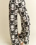 PLUS SIZE CAT FACE PRINT WIDE PANTS