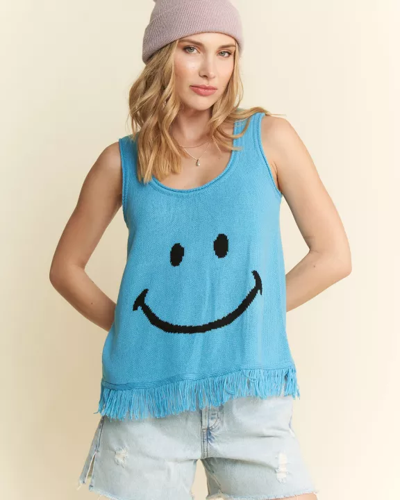 PLUS SIZE SMILEY FRINGE TANK TOP