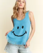 PLUS SIZE SMILEY FRINGE TANK TOP
