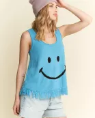 PLUS SIZE SMILEY FRINGE TANK TOP