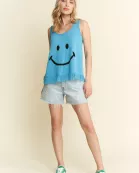 PLUS SIZE SMILEY FRINGE TANK TOP
