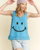 PLUS SIZE SMILEY FRINGE TANK TOP
