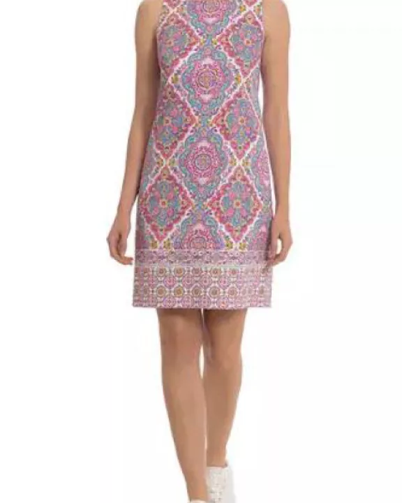 London Times Sleeveless Printed Cotton Sheath Dress
