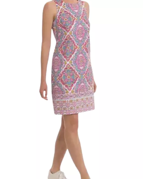 London Times Sleeveless Printed Cotton Sheath Dress