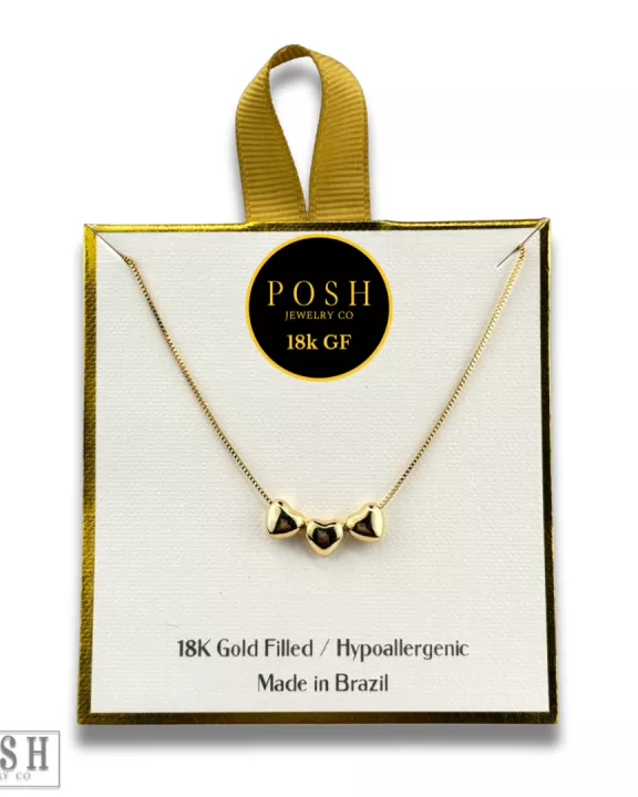 Puffed heart charm box chain necklace, 18k gold filled