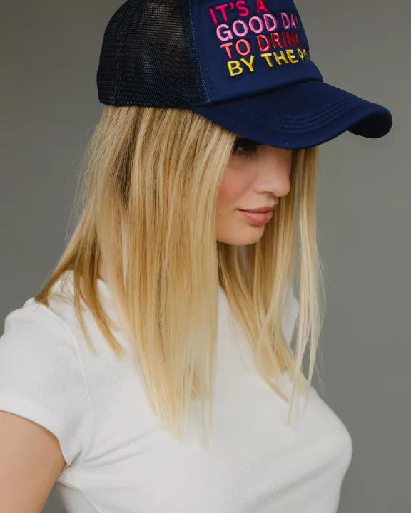 Navy Drink By The Pool Trucker Hat