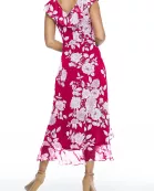 London Times V-Neck Ruffled Floral Print Zipper Back Chiffon Maxi Dress