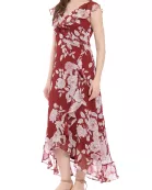 London Times V-Neck Ruffled Floral Print Zipper Back Chiffon Maxi Dress