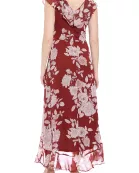 London Times V-Neck Ruffled Floral Print Zipper Back Chiffon Maxi Dress