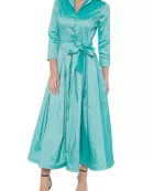 Marina 3/4 Sleeve Point Collar Neck Tie Waist Taffeta Midi A-LIne Dress