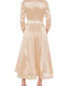 Marina 3/4 Sleeve Point Collar Neck Tie Waist Taffeta Midi A-LIne Dress