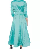 Marina 3/4 Sleeve Point Collar Neck Tie Waist Taffeta Midi A-LIne Dress