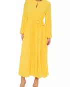 Marina Round Keyhole Neckline Empire Waist with Tie Pleated Skirt Maxi Dress