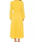 Marina Round Keyhole Neckline Empire Waist with Tie Pleated Skirt Maxi Dress