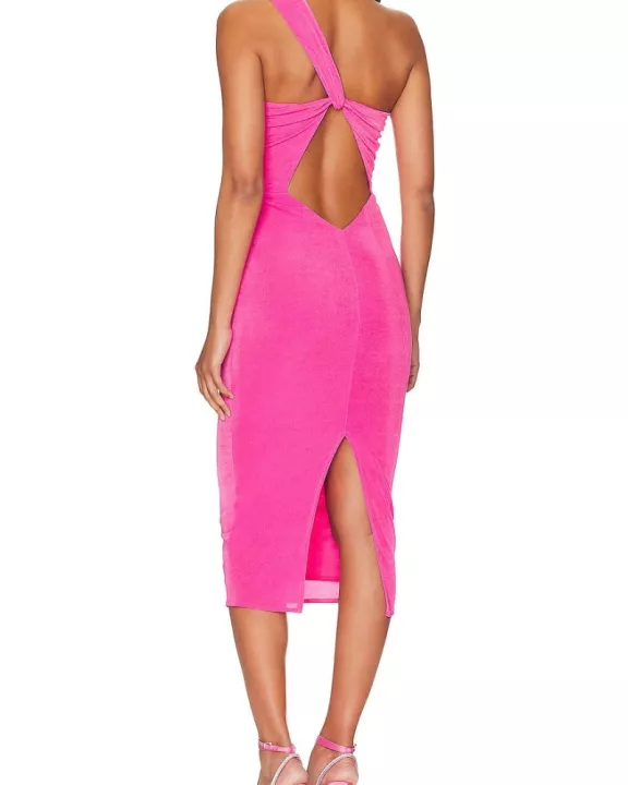 Katie May Barbie Pink One-Shoulder Sleeveless Cutout Bodycon Midi Ash Dress