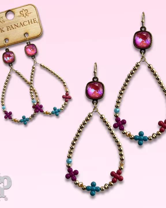 Multi-color flower bead earring with Austrian crystal