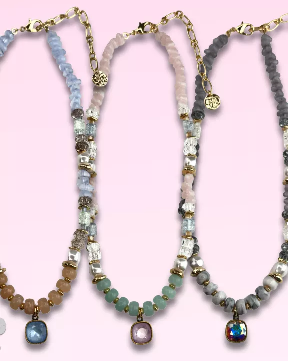Mixed variety bead necklace with Austrian crystal