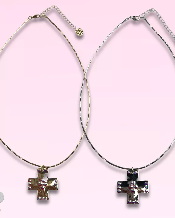 Shiny square cross necklace with Austrian crystals