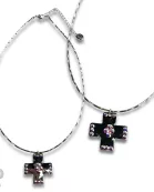 Shiny square cross necklace with Austrian crystals