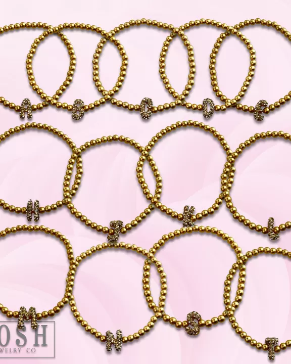 Bead bracelet with rhinestone inital