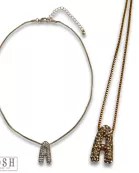 Box chain necklace with rhinestone initial