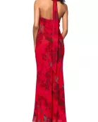 Betsy and Adam Floral Print Carly Halter Back Tie Neckline Sleeveless Backless Sheath Dress