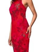 Betsy and Adam Floral Print Carly Halter Back Tie Neckline Sleeveless Backless Sheath Dress