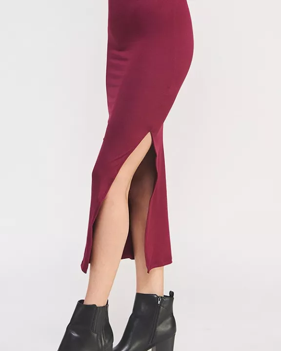 PLUS SIZE HIGH WAIST THIGH-HIGH SLIT MIDI PENCIL SKIRT