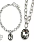 Large oval crystal pendant on chunky chain necklace